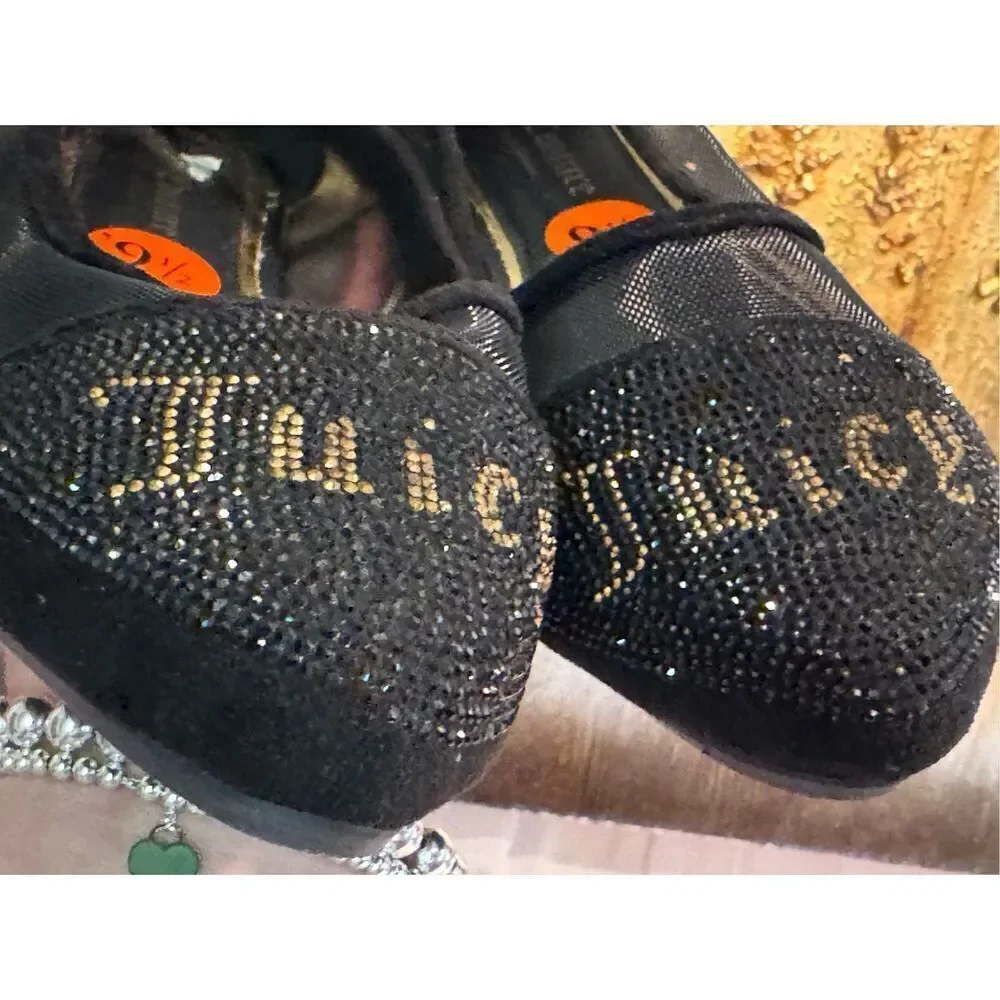 Juicy couture bling rhinestone logo pointed toe mesh logo Flats shoes 9.5W